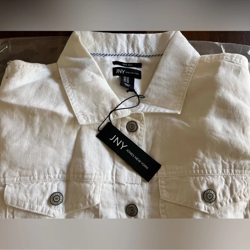 🎉LAST PIECE🎉JONES‎ NEW YORK Plus Linen Jean Jacket With Metal Trims